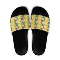 Hawaiian Palaka Slide Sandals Hibiscus Pineapple Lei - Polynesian Pride