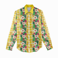 Hawaiian Palaka Women Casual Shirt Hibiscus Pineapple Lei - Polynesian Pride