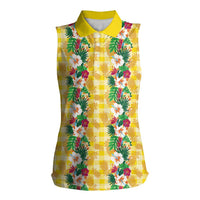 Hawaiian Palaka Women Sleeveless Polo Shirt Hibiscus Pineapple Lei - Polynesian Pride