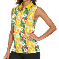 Hawaiian Palaka Women Sleeveless Polo Shirt Hibiscus Pineapple Lei - Polynesian Pride