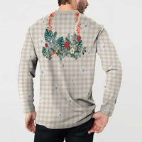 Brown Hawaiian Palaka Button Sweatshirt Kukui Nut Money Lei LT9 - Polynesian Pride