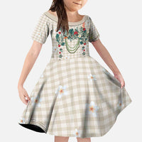 Brown Hawaiian Palaka Family Matching Mermaid Dress and Hawaiian Shirt Kukui Nut Money Lei - Polynesian Pride