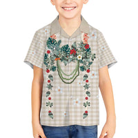 Brown Hawaiian Palaka Family Matching Short Sleeve Bodycon Dress and Hawaiian Shirt Kukui Nut Money Lei - Polynesian Pride