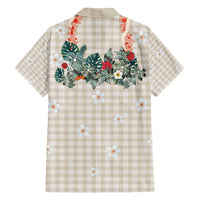 Brown Hawaiian Palaka Family Matching Summer Maxi Dress and Hawaiian Shirt Kukui Nut Money Lei - Polynesian Pride