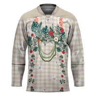 Brown Hawaiian Palaka Hockey Jersey Kukui Nut Money Lei LT9 Unisex Brown - Polynesian Pride