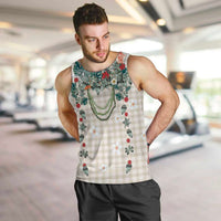 Brown Hawaiian Palaka Men Tank Top Kukui Nut Money Lei - Polynesian Pride