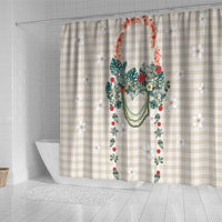 Brown Hawaiian Palaka Shower Curtain Kukui Nut Money Lei - Polynesian Pride