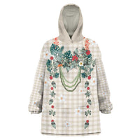 Brown Hawaiian Palaka Wearable Blanket Hoodie Kukui Nut Money Lei - Polynesian Pride