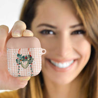 Peach Hawaiian Palaka AirPods Case Kukui Nut Money Lei - Polynesian Pride