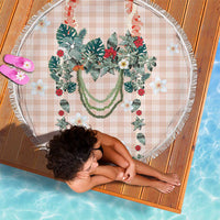 Peach Hawaiian Palaka Beach Blanket Kukui Nut Money Lei - Polynesian Pride