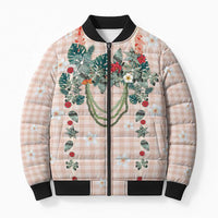 Peach Hawaiian Palaka Bomber Puffer Jacket Kukui Nut Money Lei - Polynesian Pride