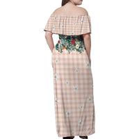 Peach Hawaiian Palaka Family Matching Off Shoulder Maxi Dress and Hawaiian Shirt Kukui Nut Money Lei - Polynesian Pride