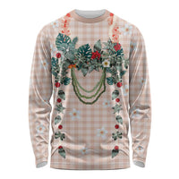 Peach Hawaiian Palaka Long Sleeve Shirt Kukui Nut Money Lei LT9 Unisex Peach - Polynesian Pride