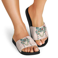 Peach Hawaiian Palaka Slide Sandals Kukui Nut Money Lei - Polynesian Pride