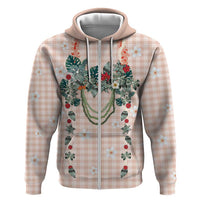Peach Hawaiian Palaka Zip Hoodie Kukui Nut Money Lei - Polynesian Pride