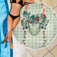 Sage Green Hawaiian Palaka Beach Blanket Kukui Nut Money Lei - Polynesian Pride