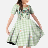 Sage Green Hawaiian Palaka Family Matching Mermaid Dress and Hawaiian Shirt Kukui Nut Money Lei - Polynesian Pride