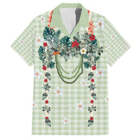 Sage Green Hawaiian Palaka Family Matching Off Shoulder Short Dress and Hawaiian Shirt Kukui Nut Money Lei - Polynesian Pride