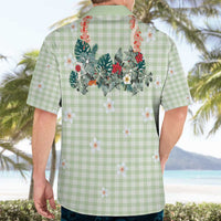Sage Green Hawaiian Palaka Hawaiian Shirt Kukui Nut Money Lei - Polynesian Pride