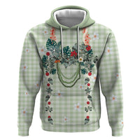 Sage Green Hawaiian Palaka Hoodie Kukui Nut Money Lei - Polynesian Pride