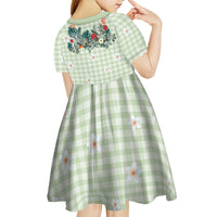 Sage Green Hawaiian Palaka Kid Short Sleeve Dress Kukui Nut Money Lei - Polynesian Pride