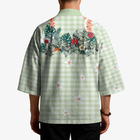 Sage Green Hawaiian Palaka Kimono Kukui Nut Money Lei - Polynesian Pride