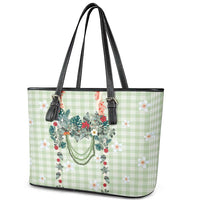 Sage Green Hawaiian Palaka Leather Tote Bag Kukui Nut Money Lei - Polynesian Pride