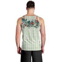 Sage Green Hawaiian Palaka Men Tank Top Kukui Nut Money Lei - Polynesian Pride