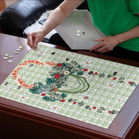 Sage Green Hawaiian Palaka Puzzle Kukui Nut Money Lei - Polynesian Pride