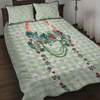 Sage Green Hawaiian Palaka Quilt Bed Set Kukui Nut Money Lei - Polynesian Pride
