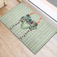 Sage Green Hawaiian Palaka Rubber Doormat Kukui Nut Money Lei - Polynesian Pride