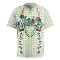 Sage Green Hawaiian Palaka Rugby Jersey Kukui Nut Money Lei - Polynesian Pride