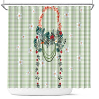 Sage Green Hawaiian Palaka Shower Curtain Kukui Nut Money Lei - Polynesian Pride