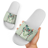 Sage Green Hawaiian Palaka Slide Sandals Kukui Nut Money Lei - Polynesian Pride