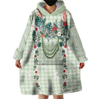 Sage Green Hawaiian Palaka Wearable Blanket Hoodie Kukui Nut Money Lei - Polynesian Pride