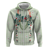 Sage Green Hawaiian Palaka Zip Hoodie Kukui Nut Money Lei - Polynesian Pride