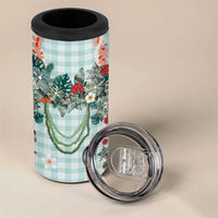 Turquoise Hawaiian Palaka 4 in 1 Can Cooler Tumbler Kukui Nut Money Lei - Polynesian Pride