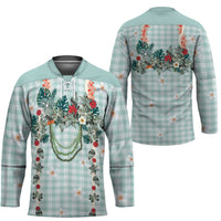 Turquoise Hawaiian Palaka Hockey Jersey Kukui Nut Money Lei - Polynesian Pride