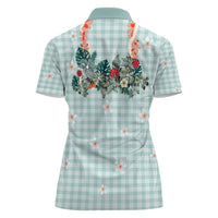 Turquoise Hawaiian Palaka Women Polo Shirt Kukui Nut Money Lei - Polynesian Pride