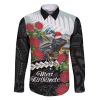 Meri Kirihimete Tuatara Family Matching Short Sleeve Bodycon Dress and Hawaiian Shirt New Zealand Fern with Puhutukawa Flowers LT9 Dad's Shirt - Long Sleeve Green - Polynesian Pride