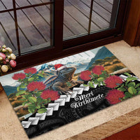 Meri Kirihimete Tuatara Rubber Doormat New Zealand Fern with Puhutukawa Flowers