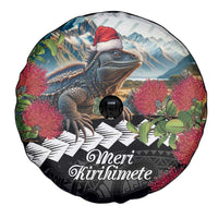 Meri Kirihimete Tuatara Spare Tire Cover New Zealand Fern with Puhutukawa Flowers