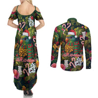 Meri Kirihimete Kakapo Santa Couples Matching Summer Maxi Dress and Long Sleeve Button Shirt Merry Christmas with Tropical Vibe