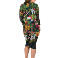 Meri Kirihimete Kakapo Santa Family Matching Long Sleeve Bodycon Dress and Hawaiian Shirt Merry Christmas with Tropical Vibe