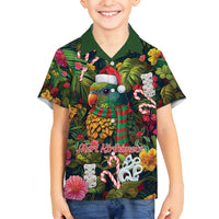 Meri Kirihimete Kakapo Santa Family Matching Tank Maxi Dress and Hawaiian Shirt Merry Christmas with Tropical Vibe LT9 Son's Shirt Green - Polynesian Pride