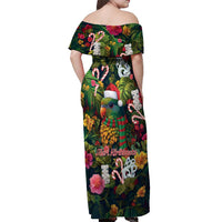 Meri Kirihimete Kakapo Santa Off Shoulder Maxi Dress Merry Christmas with Tropical Vibe