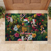 Meri Kirihimete Kakapo Santa Rubber Doormat Merry Christmas with Tropical Vibe
