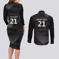 New Zealand Cricket Custom Couples Matching Long Sleeve Bodycon Dress and Long Sleeve Button Shirt Potae Pango Black Fern Pattern