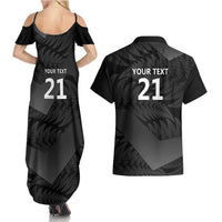 New Zealand Cricket Custom Couples Matching Summer Maxi Dress and Hawaiian Shirt Potae Pango Black Fern Pattern