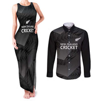 New Zealand Cricket Custom Couples Matching Tank Maxi Dress and Long Sleeve Button Shirt Potae Pango Black Fern Pattern